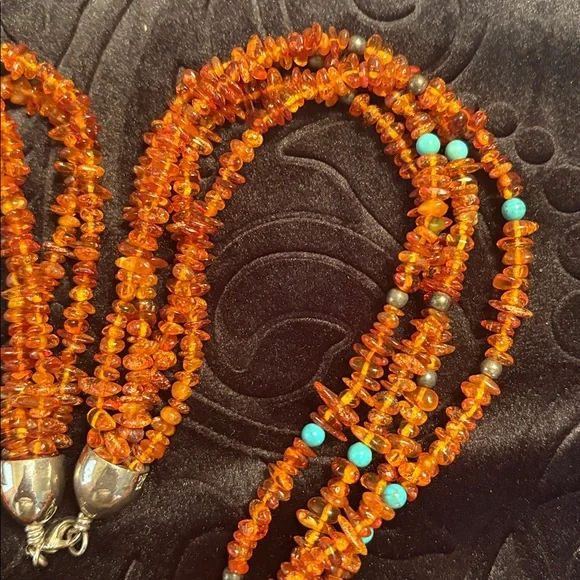 NWOT Jay King Mine Finds Amber & Turquoise Beaded Necklace w/925 Silver Pendant - Picture 5 of 14